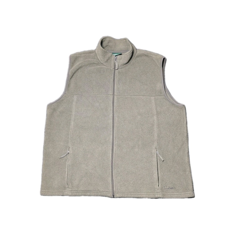 Vintage LL Bean Fleece Full Zip Vest Men's 2XL Green Sleeveless Sweater Pockets